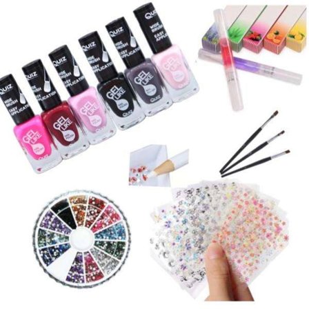 Neglesett - Dekorasjonssett - Neglelakk, Rhinestone, Neglestickers