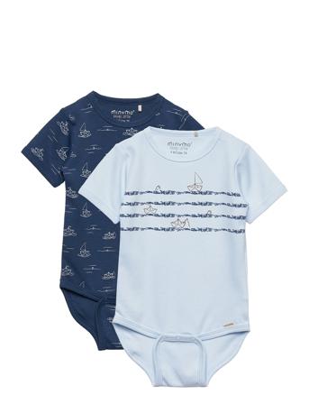 Body Ss 2-Pack Bodies Short-sleeved Blå Minymo