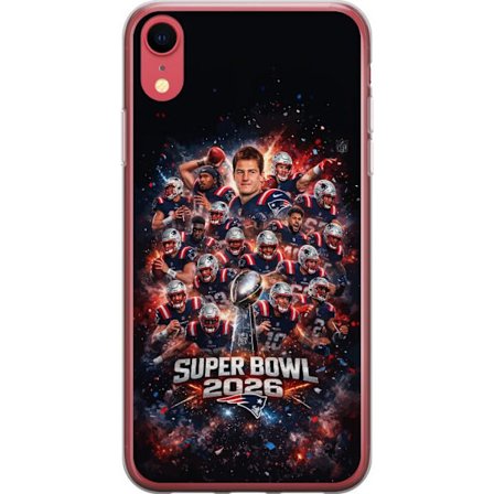 Kompatibel Mobilcover til Apple iPhone XR Super Bowl 2026 plakat med New England Patriots og NFL-pokal i eksplosiv sportsdesign