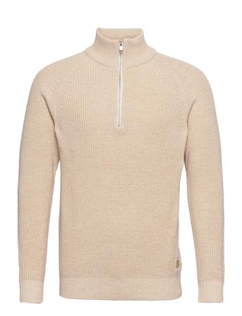 Slhirven Ls Knit Reg High Half Zip Knitwear Half Zip Pullover Beige Selected Homme