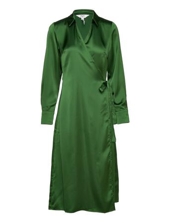 Objsateen Tania Ls Wrap Dress A Div Knelang Kjole Grønn Object