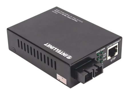 INTELLINET Gigabit PoE+ Media Converter 1000Base-T RJ45/1000Base-LX (SC) SM 20km