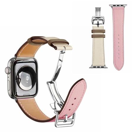 Aitoa nahkaa hopea solki kellonauha Apple Watch Series 6 / 5 40mm - Pinkki / Valkoinen Pink
