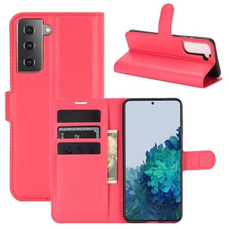Samsung Galaxy S21 Plus - Litchi Läder Fodral - Röd Red Röd