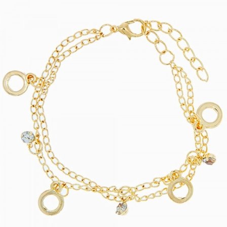 Sött Guld Armband - Dubbla Kedjor med Ringar & Rhinestones