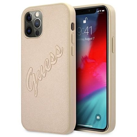 Guess GUHCP12MRSAVSLG iPhone 12/12 Pro 6,1" guld/guld hårda fodral Saffiano Vintage Script
