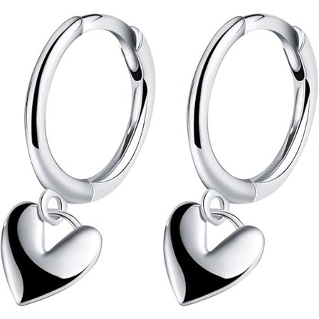 S925 Sterling Sølv Dingle Hoop Øreringe, Små Huggie Hoop Øreringe Sødt Hjerte Vedhæng Hypoallergeniske til Hende Kvinder Sølv