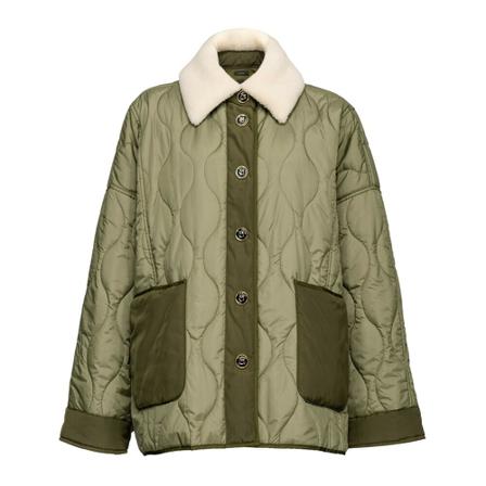 Pinko Quilted Jakke with Faux Fur Collar Grøn, Dame