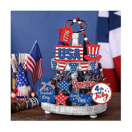 4:e juli tiered bricka dekor bondgård bricka dekorationer amerikanska självständighetsminnesdag röd vit