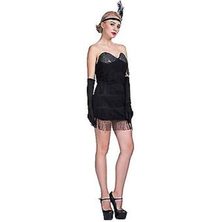 20-luvun retro naisten seksikäs musta Charleston-mekko cosplay Halloween-asu aikuisten moderni nainen naisten karnevaalipallo hieno mekko (S)
