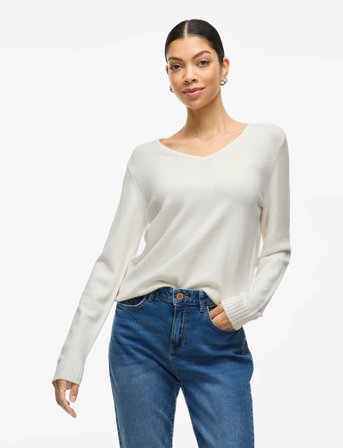 Vila Viril V-Neck L/S Knit Top - Noos - White - XL