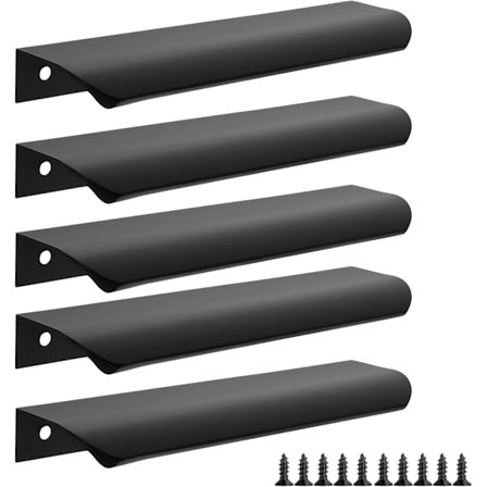 5 Pakke Svarte Kjøkkenskaphåndtak, 150mm Garderobedørhåndtak Moderne Aluminium Baderomsskap Håndtak, Matt Svart