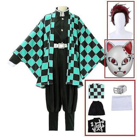 Demon Slayer Kimono Kamado Tanjirou Cosplay-asu Halloween Anime-univormusetti aikuisille lapsille V 7 osainen setti piece set 110