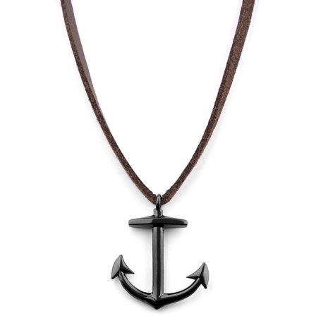 Black Anchor Leather Cord Iconic Necklace for Men - Leather necklaces