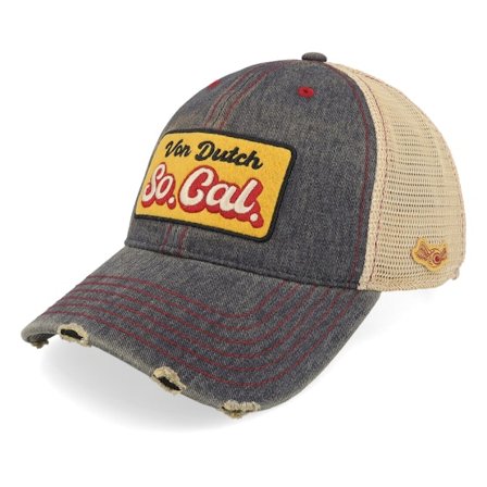 Von Dutch - Modrá trucker Kšiltovka - Embroider Distressed Navy Blue/Beige Trucker @ Hatstore