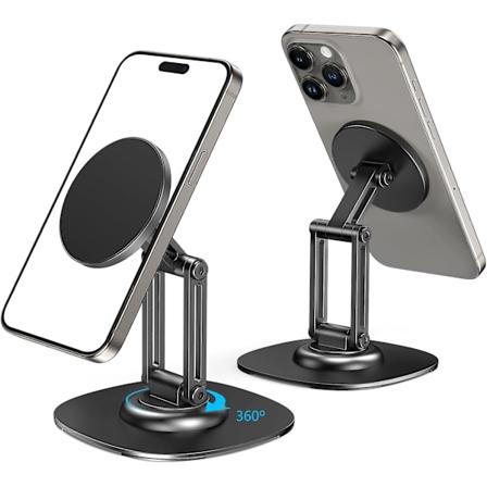Magnetisk telefonholder med 360 roterende base, MagSafe metal foldbar mobiltelefonholder kompatibel med iPhone 15 14 13 12 Pro Max
