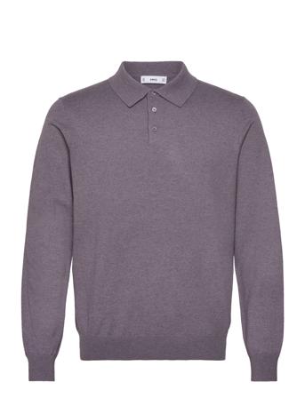 Long-Sleeved Cotton Jersey Polo Shirt Purple Mango