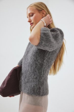 Premium Selection kurzärmeliger Strickpullover aus Alpakamischung - Pullover - Grau - L (EU 42-44)