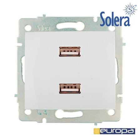 USB-oplader - SOLERA - erp2usb s.europa - 230V - 4200mA - Hvid til indbygning