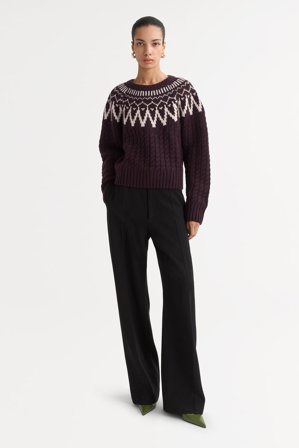 Soft Goat - Fair isle cable knit - Kashmirtröja dam - M - Midnight Plum