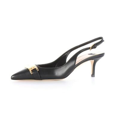 Elisabetta Franchi, Low Slingback Sandals With Logo Zwart, Dames, Maat:37 EU,leer
