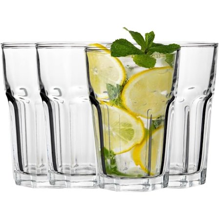 360ml Dricksglas Set om 4 | Klara Tumbler Vattenglas för Vardagsbruk | Stadiga Höga Pintglas för Highball | för Juice, Cocktail