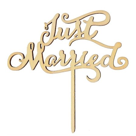 Just Married Tårtdekorationer i Trä Fest Tårtdekoration Bröllopsgåvor