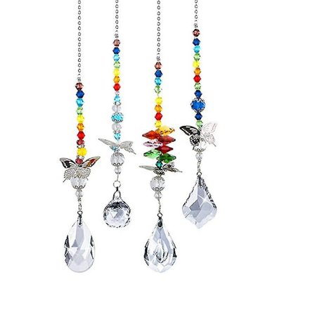 Farverige Krystal Glashængende Lysekroner Prismer 4 Pak