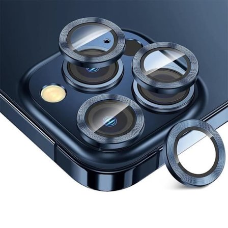 Härdat glas - för iPhone 15 Pro - 15 Pro Max - Repellerande skydd - Marinblå kant - Stöttålig