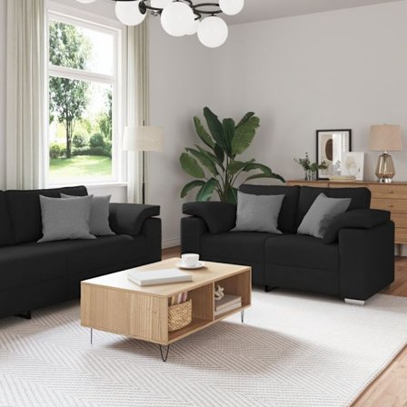 Soffa 3 pcs Svart Linnenblandad tyg