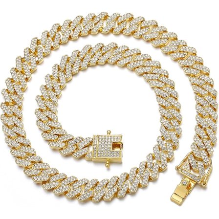 Herre Miami Cuban Link Kjede Halskjede 12mm Diamant Prong Cuban Kjede 18/20/24 tommer Lengde Hip Hop Smykker Med Gaveeske