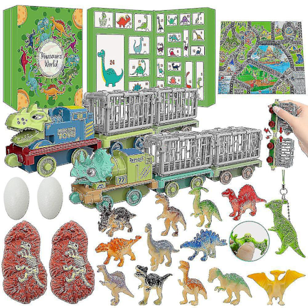 Julekalender med Nedtelling - Overraskelsesboks med Lekebiler - Julegaver til Barn og Voksne - Dinosauriebil