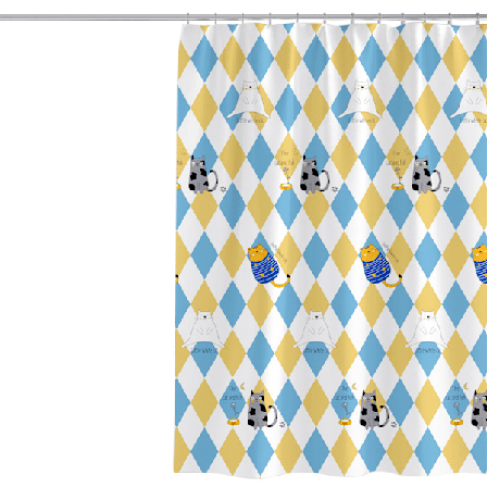 Kankainen suihkuverho Kawaii-kissa geometrinen rombi kylpyhuonekangas