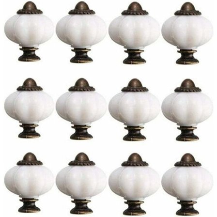 12 stk. skabsknopper 30mm Vintage skabsknopper i keramik med 12 skruer Hvid porcelæns skabsknop til skabsskuffe,