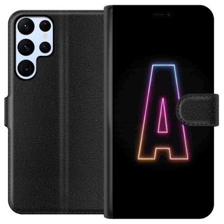 Yhteensopiva Lompakkokotelo Samsung Samsung Galaxy S24 Ultra Minimalistinen neonkirjain A sateenkaarenvärisessä valossa mustaa taustaa vasten modern