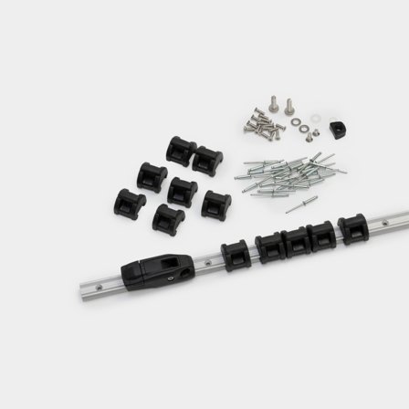 Seldén Trysail track gate, end stop, 12 sliders and fasteners. (515-525-31)