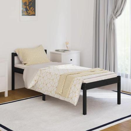 Vidaxl Sängram Svart Massiv Furu 90x200 Cm Svart