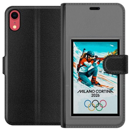 Kompatibelt Lommeboketui til Apple iPhone XR Retroplakat Cortina Milano 2026 med fjell, vintersportsutøvere, italienske trikolor, Milano-katedralen og