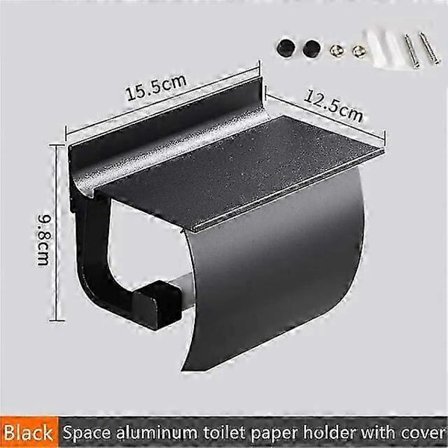 Svart/Sølv Toalettpapirhylle Aluminium Baderomsinnredning Vanntett Rullholder Oppbevaringsstativ Papirhåndklehenger Med Lokk
