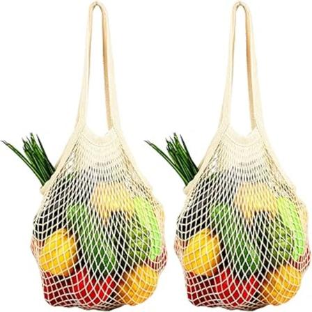 Pack återanvändbara nätkassar, bärbara/tvättbara/hållbara/ekovänliga med långt handtag för shopping, strand, leksaker, frukt, grönsaker