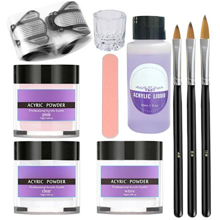 Akryl Nagel Set med Pensel Akryl Pulver och Akryl Flytande Akryl Pulver Set Nail Art Manikyr Verktyg