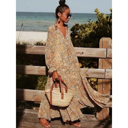 Dame Casual Swing Kjole Lang Kjole Maxikjole Boho Kjole Khaki-FS3-