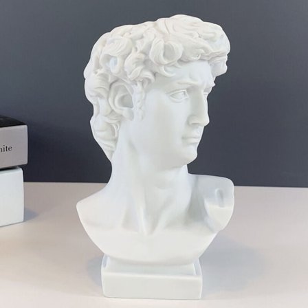 Retro Skulptur David Staty Vit Harts Gips Huvud Sminkborste eller Pennhållare för Blomkruka Bordsdekoration