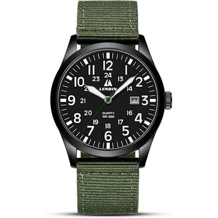 Herreur Militærur Feltur Analog Kvarts Ure til Mænd Vandtætte Armbåndsure med Dato Nylonrem Hær Taktisk Sportsur