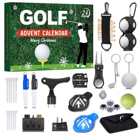 Miesten golfaiheinen joulukalenteri 2025, 24 päivän joulun odotus -kalenteri isälle, aviomiehelle tai poikaystävälle