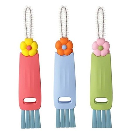 En 12,8 x 2,4 cm Multifunktionel 3-i-1 Rengøringsbørste (3 Stykker) til Kop Låg, Vandflasker og Tastaturer - Fremstillet af PP Materiale