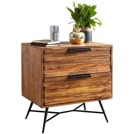 Rootz 60 x 60 x 40 cm Sheesham-sivupöytä - Design-yöpöytä joustinpatja - Yöpöytä laatikoilla - Sivukaappi säilytystilalla - Korkea yöpöytä