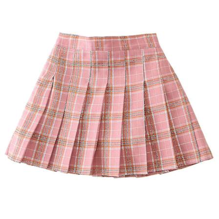 Flickor hög midja plisserad dragkedja tennis stil skridskoåkare minikjol (barn) pink plaid 100cm 1-2 years