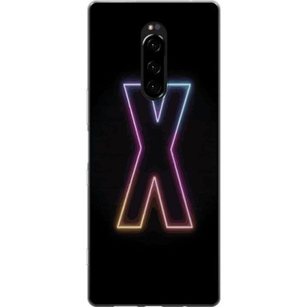 Kompatibel Mobilcover til Sony Sony Xperia 1 Neonbogstav X i stærke farvevariationer mod sort baggrund, kraftfuldt typografisk design med tydelig lys