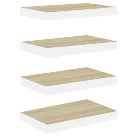 Vidaxl Svävande Vägghyllor 4 St Ek Och Vit 50x23x3,8 Cm Mdf Brun